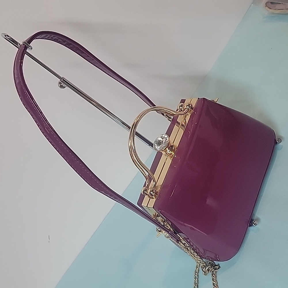 Gramercy & Grand Satchel Purse Crossbody Handbag Magenta Vegan Patent Leather